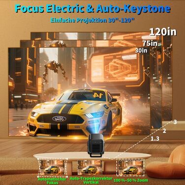 Портативний проєктор Mini Beamer 4K з WiFi 6, Bluetooth 5.4, автоматичною корекцією трапецеїдальних спотворень, обертання 270°, підтримка USB/Laptop, з пультом ДУ та мишкою, білий (Black-1)