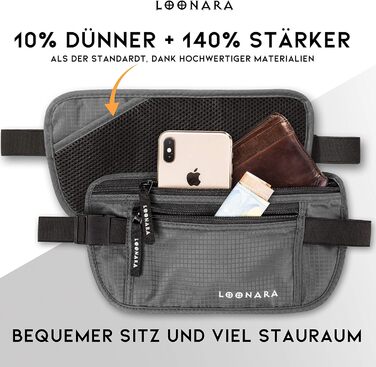 Чоловіча/жіноча поясна сумка на пояс з RFID захистом (водостійка) - поясний ремінь для безпеки в подорожах. Підходить для спорту, бігу та подорожей (сіра)