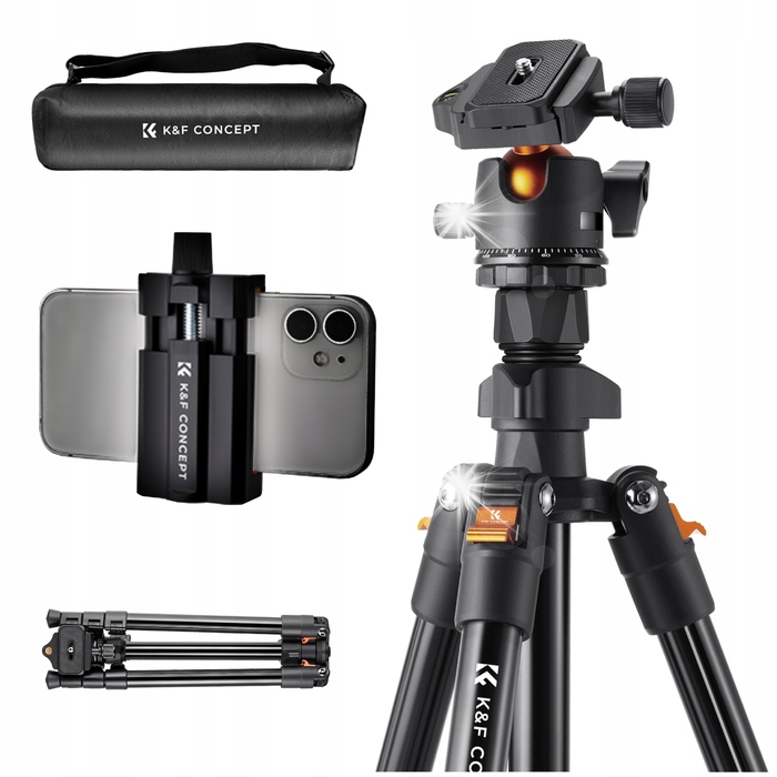 Штатив для фотоапарата K&F з 3D-головкою та тримачем для телефону