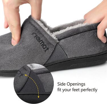 Чоловічі мокасини-домашні тапочки Riehmot з м'якою підошвою з гуми, з підкладкою Sherpa, теплі, з м'якою піною Memory Foam, сірі, розмір EU 42-47