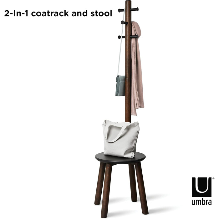 Umbra Pillar Coat Rack with Bench, Default_no_Selection_Value, White/Natural, One Size (Black/Walnut, Coat Rack with Bench)
