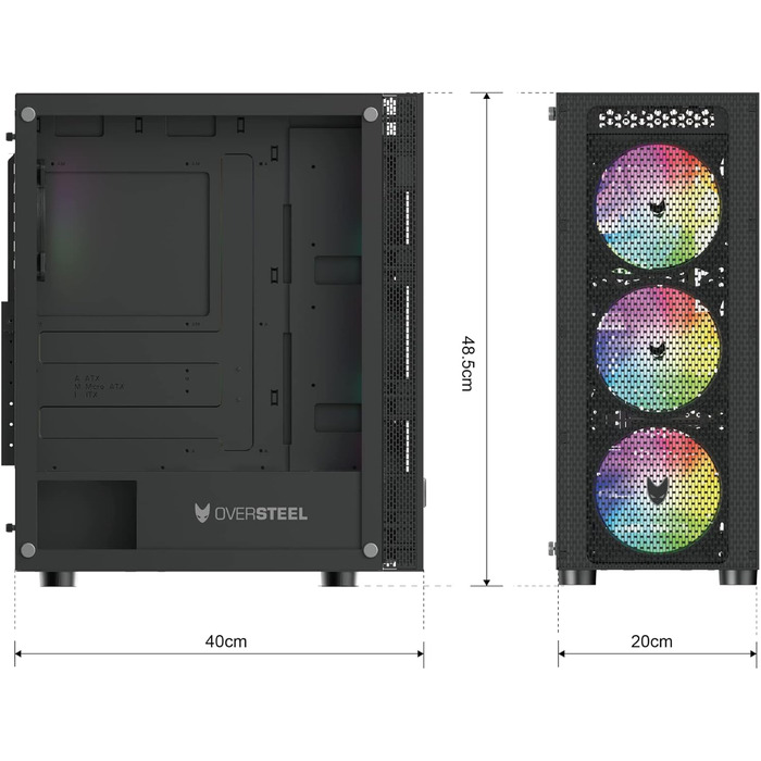 Корпус для ПК Oversteel AZURITE, сумісний з ATX/Micro ATX/ITX, 120мм RGB вентилятор, Mesh-фасад, фільтри пилу, загартоване скло, USB 3.0, білий/чорний