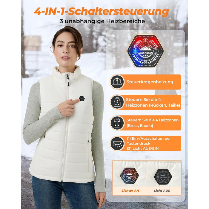 Тепла жилетка для жінок з акумулятором 16000mAh 7.4V - Жилетка з 9 зонами обігріву та 3 рівнями температури, обігрівальна жилетка, для роботи на вулиці, обігрівальна куртка біла S