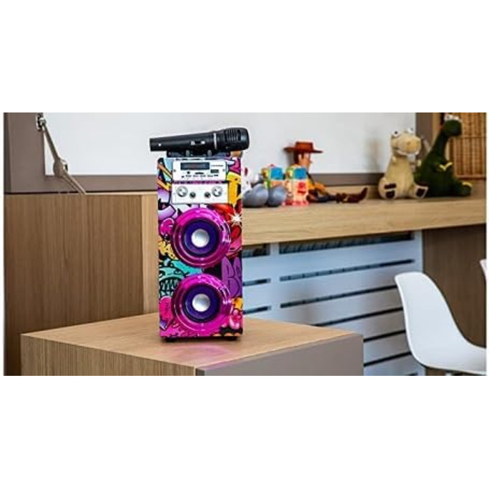 Караоке DYNASONIC з 2 мікрофонами, портативна караоке-машина, Bluetooth-колонки, USB та SD-картрідер, світлові ефекти, подарунок для дітей 5-13 років (025-12 Licht)