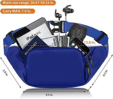 Чоловіча/Жіноча поясна сумка-бананка 35 см з великою місткістю, водонепроникна, для iPad mini/iPhone 12 Pro Max, для спорту, чорна