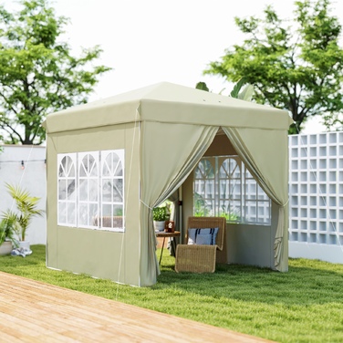 Outsunny Gazebo approx. 2.5x2.5m, water-resistant, stable, winter-proof, pop-up folding gazebo, UV protection 50+, foldable party tent, garden tent with 4 side panels, bag, garden gazebo for camping, garden, cream white | Aosom