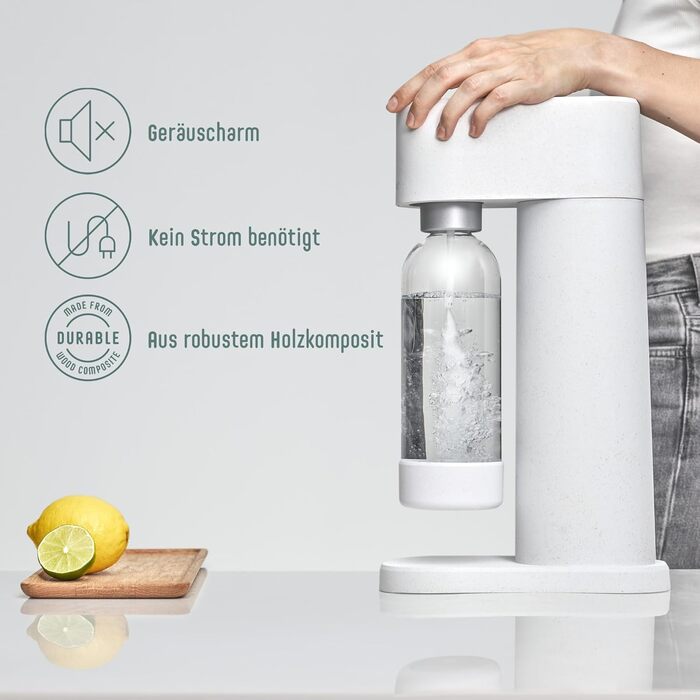 Mysoda Pack Woody: Газова машина для води з екологічного дерева, з пляшкою PET без BPA та CO2 балончиком (сірий)
