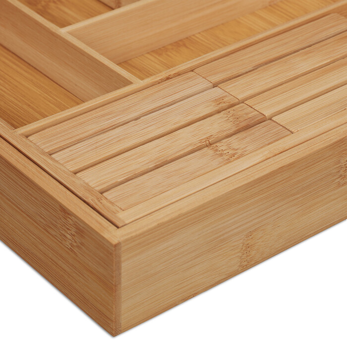 Relaxdays Extendable Bamboo Cutlery Box