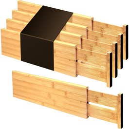 Utoplike 4 Pack Bamboo Adjustable Drawer Dividers, Adjustable Drawer Organizer, Spring-Loaded, for Clothing, Cosmetics in Bathroom and Bedroom Drawers