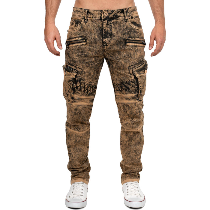 Чоловічі джинси Cipo & Baxx Slim-Fit, Regular-Fit, Biker - коричневі (36W/34L, 39) з ефектом Destroyed та стразами