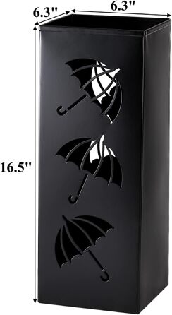 Metal Umbrella Stand - Square Design for Entryway - 16x16x42cm - Black