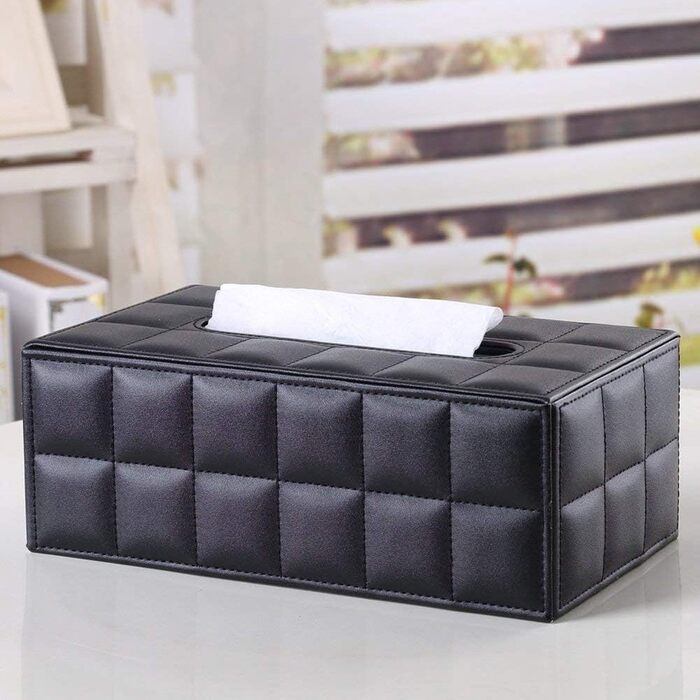 KINGFOM™ Rectangular Leather Cosmetic Tissue Box for Home/Office/Car (Black)