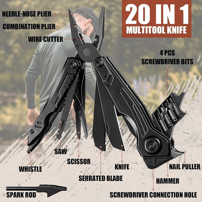 Мультитул Freelander 21-в-1: плоскогубці, ніж, пилка, набір біт для викрутки - для кемпінгу та відпочинку на природі. У комплекті нейлонова сумка. Чудовий подарунок для чоловіків