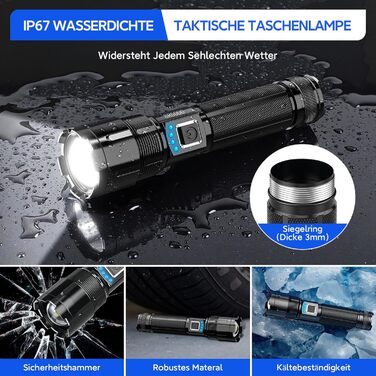 Ліхтар LED акумуляторний XHP70.2 1000000 люменів, 5 режимів, IP67, Zoom, для кемпінгу та активного відпочинку