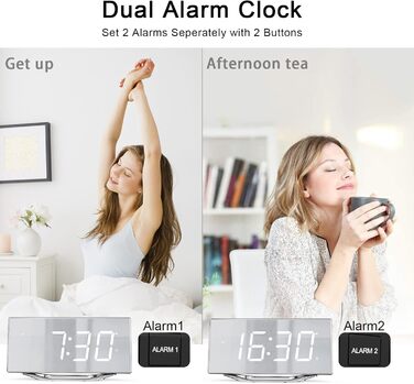ROCAM Loud Alarm Clock for Deep Sleepers, Vibration Alarm Clock for the Hard of Hearing, 8.7'' Display Digital Alarm Clock, USB Charger, 12/24H, Dual Alarm, Snooze, Dimmer, Battery Backup