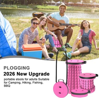 Тeleskopний складаний стільчик для кемпінгу, риболовлі, подорожей, барбекю та піших прогулянок. Міцний, витримує до 280 кг, з карабіном, колір: смарагдовий (26x26x46 см)