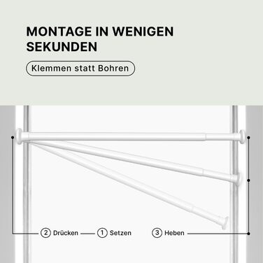 Штанга для карнизів без свердління, біла, Ø 25 мм, телескопічна - для штори, душової кабіни, вікна, кімнати, кухні (70-120 см)