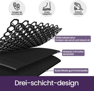 Дексі килимок для дому та вулиці 43 x 76 см, антиковзкий, водонепроникний, міцний, сірий