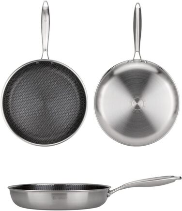 Сковорода EliteHoff Premium 28 см, антипригарна з вафельною структурою, універсальна для всіх плит, індукційна, без PFOA, для духовки та посудомийної машини, срібна (E-7550)