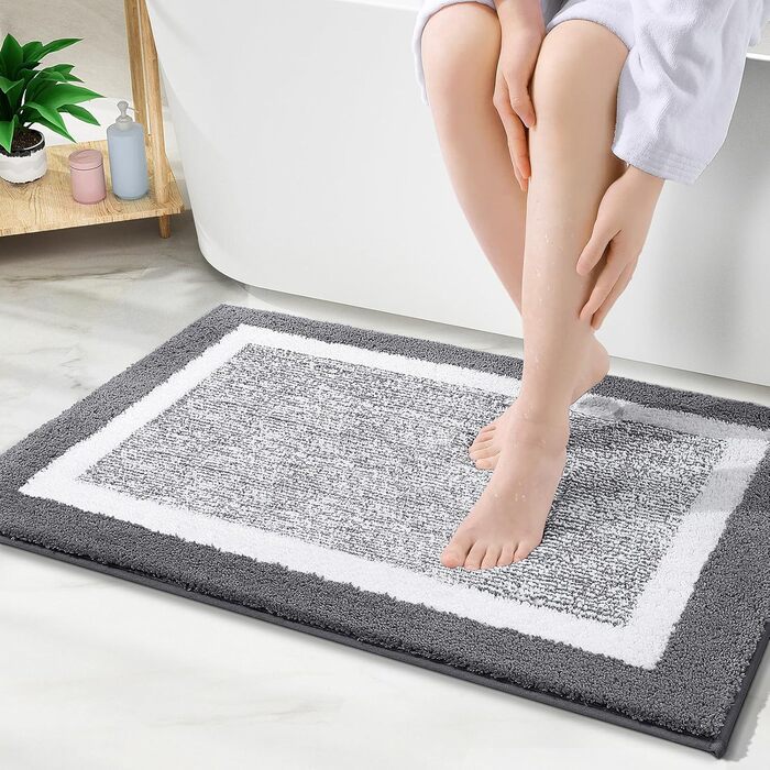 Килимок для ванної кімнати Smiry, 40x60 см, сірий (мікрофібра, антиковзаючий, швидковисихаючий)