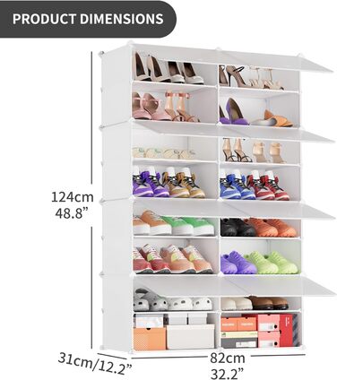 Plastic shoe cabinet, DIY simple shoe rack, narrow, with door, steel frame, stable, for hallways, bedrooms, entryways, White with Transparent Door, 2 * 6 (White, 2x8)