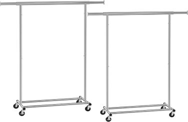 SONGMICS Heavy-Duty Clothes Rack, 2-Piece Set, Rolling Garment Rack, Holds up to 90 kg, with Extendable Wardrobe Rack, Folding Base, Shelf for Boxes, Silver HSR013S02