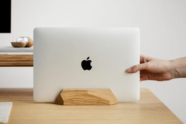 Oakwood Vertical Laptop Stand - Adjustable Wooden Desk Dock for MacBook Pro, MacBook Air, iPad - Handcrafted from Oak Wood