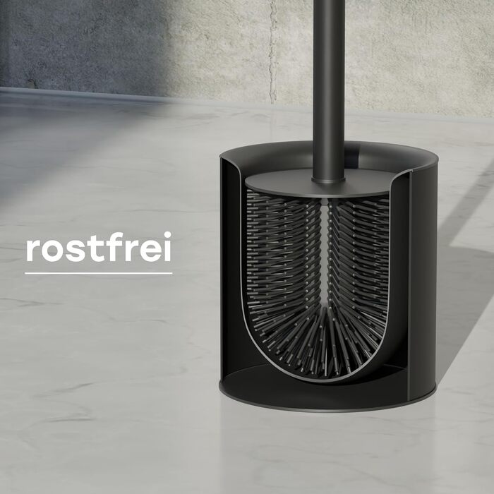 Силіконова щітка для унітазу SAVEGA з нержавіючої сталі - антибактеріальна щітка з тримачем, захист від бризок, чорна