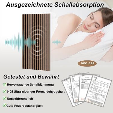 Акустичні 3D-панелі з дерева AKK-PANE 240x60 см (1,44 м²), стінові шумопоглинаючі панелі для кухні, вітальні та офісу, колір: темний горіх