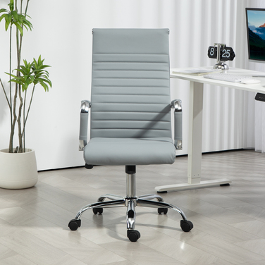 Vinsetto Ergonomic Office Chair with Rocking Function, Height-Adjustable Swivel Chair with Armrest, Faux Leather Computer Chair, Light Grey | Aosom