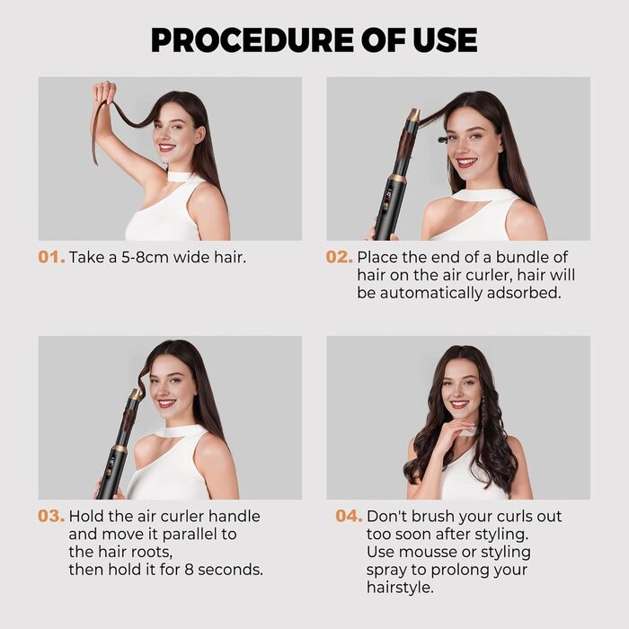 OKWRAP Haarstyler 5-в-1: Airbrush з LCD, Набір для укладки волосся, Фен з насадками, Випрямляч, Локони, Чорний