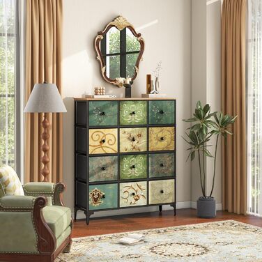 LYNCOHOME Chest of Drawers Cabinet with 8 Fabric Drawers, Sideboard with Fabric Drawers, Drawer Cabinet for Kitchen, Office, Hallway, TV Stand with Fabric Drawers (29.8D x 100W x 118H cm (12 Drawers))