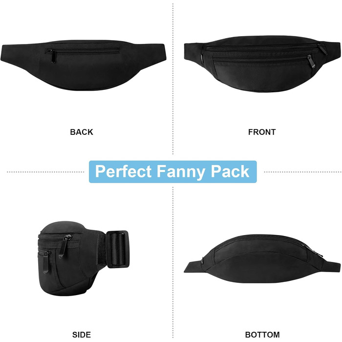 Чоловіча/жіноча поясна сумка RYACO: водонепроникна, для подорожей, спорту та активного відпочинку. Чорна