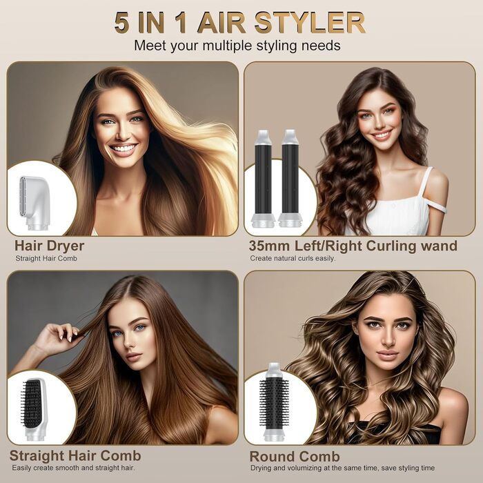 Фен-щітка 5 в 1 для волосся: стайлер, плойка, об'єм, локони