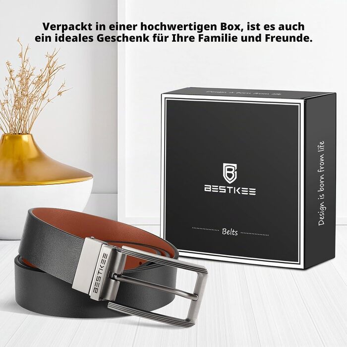 Шкіряний чоловічий ремінь BESTKEE двосторонній (чорний/коричневий), ширина 35 мм, довжина 130 см — класичний ремінь для костюма та джинсів