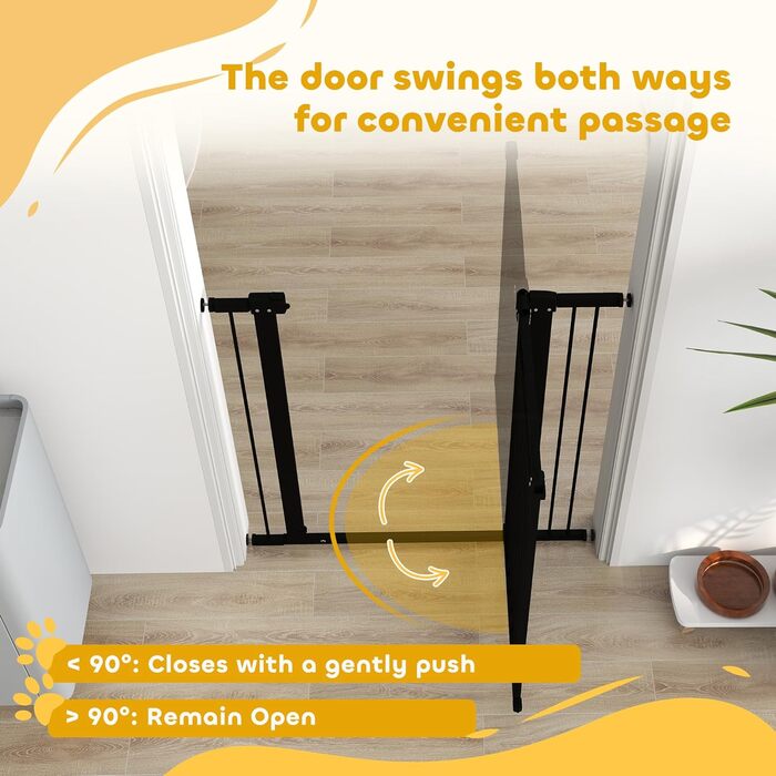 PawHut Бар'єр для собак, ворота з регульованою шириною 76-104 см, захисний ґрат для собак з 2 розширеннями, подвійний замок та маленькі дверцята для сходів та дверей, білий