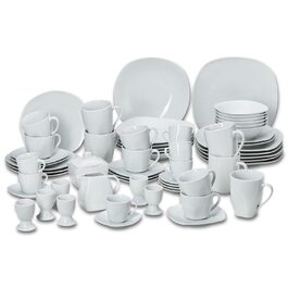 Набір посуду KHG Kombiservice 62 елементи | Білий сервіз для 6 осіб з якісного порцеляну | Класичний дизайн | З цукерницею, ложками для яєць та молочником