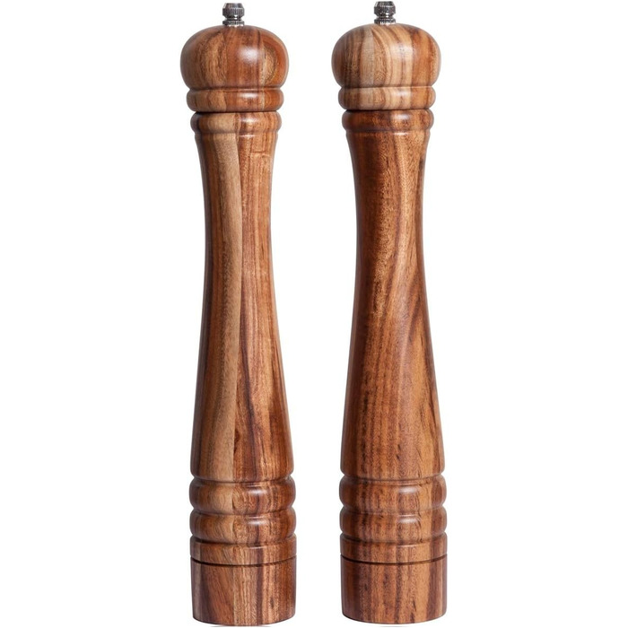 DeroTeno Salt and Pepper Mill Set, 2-Piece Spice Mill Set, Salt and Pepper Mills made of Acacia Wood with Ceramic Grinder, H 30 cm