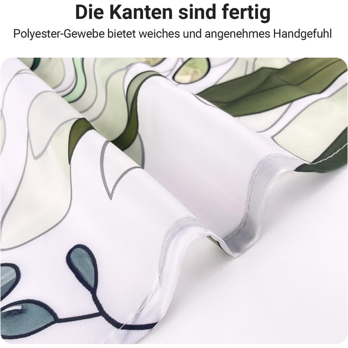 Штора для душу 300x200 см, зелені листки, антигрибкова, текстильна, з обтяженим краєм, водовідштовхувальна, поліестер, з кільцями та 16 гачками для ванної кімнати