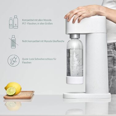 MySoda: Набір Woody - Газована вода з дерев'яного композиту, BPA-free пляшка Quick-Lock та CO2 балон (Білий)