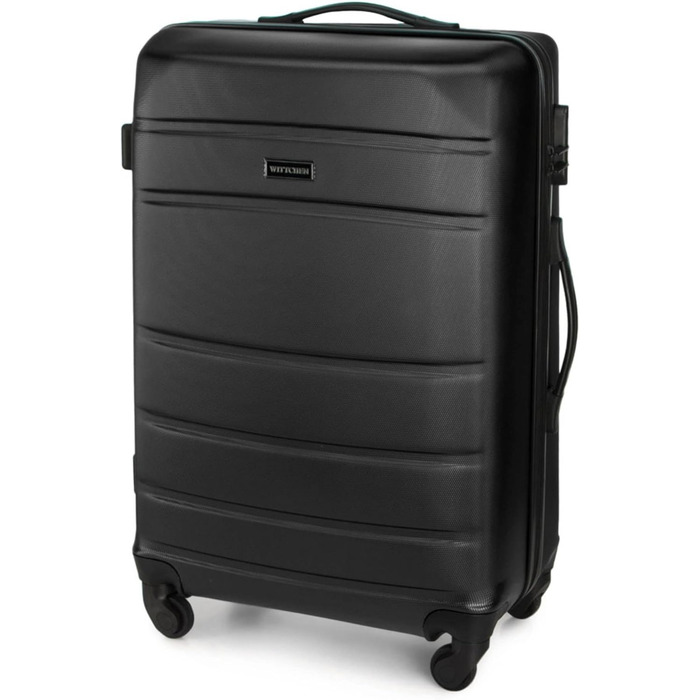 Набір валізWITTCHEN Globe Line: 4 валізи (великий, середній, маленький, ручна поклажа) з ABS-пластику, 4 колеса, кодовий замок, телескопічна ручка, чорний колір. Підходить для Lufthansa, Eurowings, Ryanair, Condor, Discover Airlines