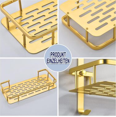 Maifey Shower Shelf Gold, Shower Caddy No Drilling Bathroom Shelf Made of Metal Wall Shelf Shower Basket, Stainless Steel, Adhesive Installation (2 Tier, Light Gold)