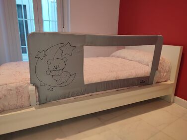 Дитяча захисна перегородка для ліжка 150x66 см, модель Ведмедик і Місяць, сіра, сертифікат SGS