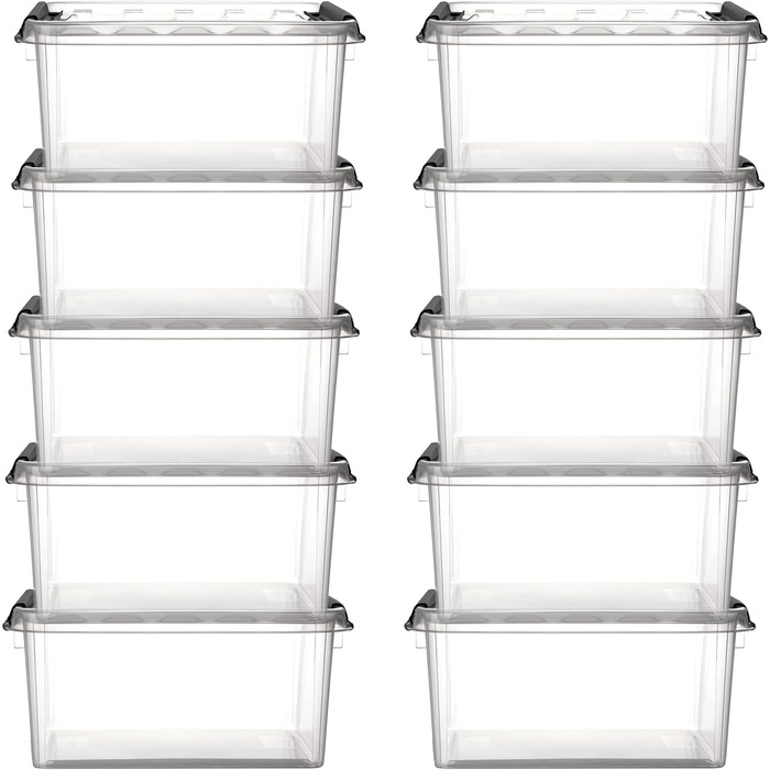 10x Storage Box Stackable Box Smart Store Classic 15 Transparent with Lid & Click Closure