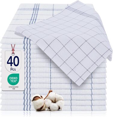 BARBONS 40-Piece Dish Towel Set, Cotton, 50x70 cm – Extremely Absorbent, Oeko-TEX Certified, Drying Towels for the Kitchen, Kitchen Hand Towels, Dishcloths, Dish Towels, Washable up to 60°C, Blue