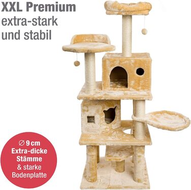 Кігтеточка для котів JAMAXX Premium XXL, H165 см, стабільна, 9 стовбурів, плюш, PCT6006, бежевий