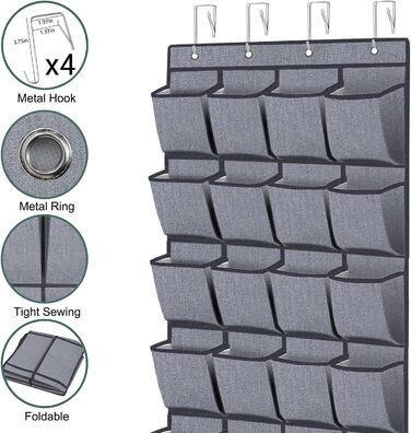 Органайзер для взуття навісний Homfort 24 кишені, 156x56 см, Сірий льон - зручне зберігання взуття за дверима