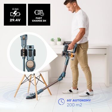 Електричний акумуляторний підмітач Taurus HVCA72592B, блакитно-сірий, з хромованою та мідною фурнітурою