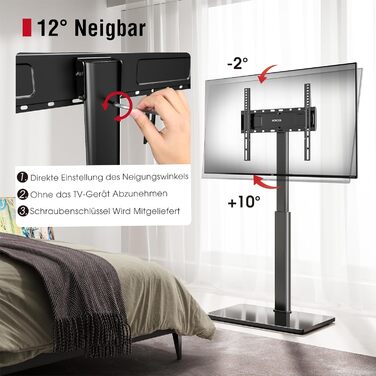 AOKCOS Adjustable TV Stand Base - Tilting & Swivel, Height 1350mm, for 32-70 inch TVs, VESA 400x400, 40kg Max Load (White/Black)