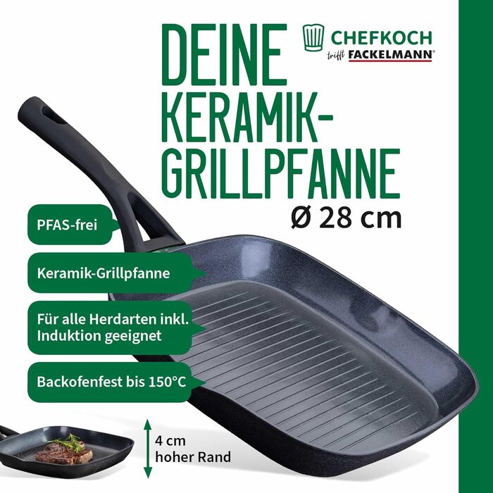 Grillpfання FACKELMANN Chefkoch Hamburg керамічна 28 см антипригарна з переробленого алюмінію, для всіх плит, підходить для духовки